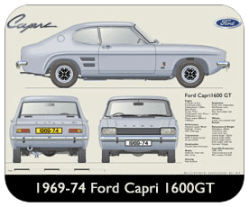 Ford Capri MkI 1600GT 1969-74 Place Mat, Small